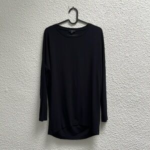 COS dual-textured long-sleeve pullover blouse in dark navy